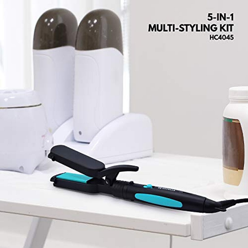 Havells HC4045 5-in-1 Multi Styling Kit - Straightener, Curler, Crimper, Conical Curler & Volume Brush For Multiple Hair Styles Blue Black