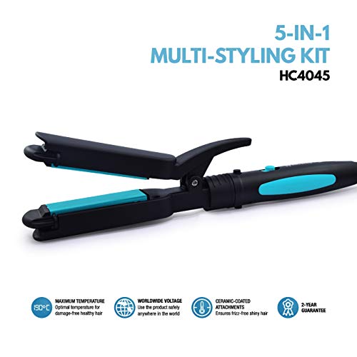 Havells HC4045 5-in-1 Multi Styling Kit - Straightener, Curler, Crimper, Conical Curler & Volume Brush For Multiple Hair Styles Blue Black Havells HC4045 5-in-1 Multi Styling Kit - Straightener, Curler, Crimper, Conical Curler & Volume Brush For Multiple Hair Styles Blue Black