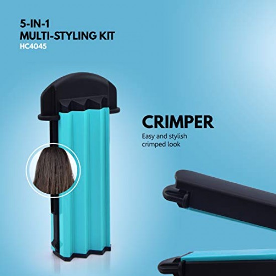 Havells HC4045 5-in-1 Multi Styling Kit - Straightener, Curler, Crimper, Conical Curler & Volume Brush For Multiple Hair Styles Blue Black