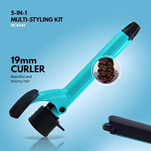 Havells HC4045 5-in-1 Multi Styling Kit - Straightener, Curler, Crimper, Conical Curler & Volume Brush For Multiple Hair Styles Blue Black Havells HC4045 5-in-1 Multi Styling Kit - Straightener, Curler, Crimper, Conical Curler & Volume Brush For Multiple Hair Styles Blue Black