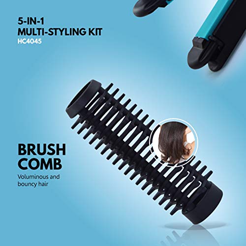 Havells HC4045 5-in-1 Multi Styling Kit - Straightener, Curler, Crimper, Conical Curler & Volume Brush For Multiple Hair Styles Blue Black Havells HC4045 5-in-1 Multi Styling Kit - Straightener, Curler, Crimper, Conical Curler & Volume Brush For Multiple Hair Styles Blue Black