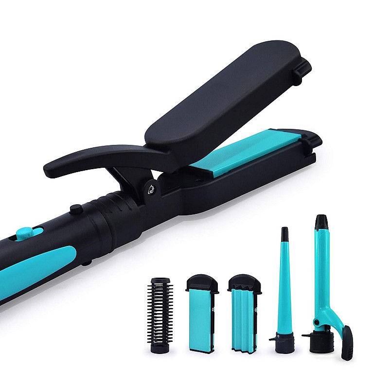 Havells HC4045 5-in-1 Multi Styling Kit - Straightener, Curler, Crimper, Conical Curler & Volume Brush For Multiple Hair Styles Blue Black