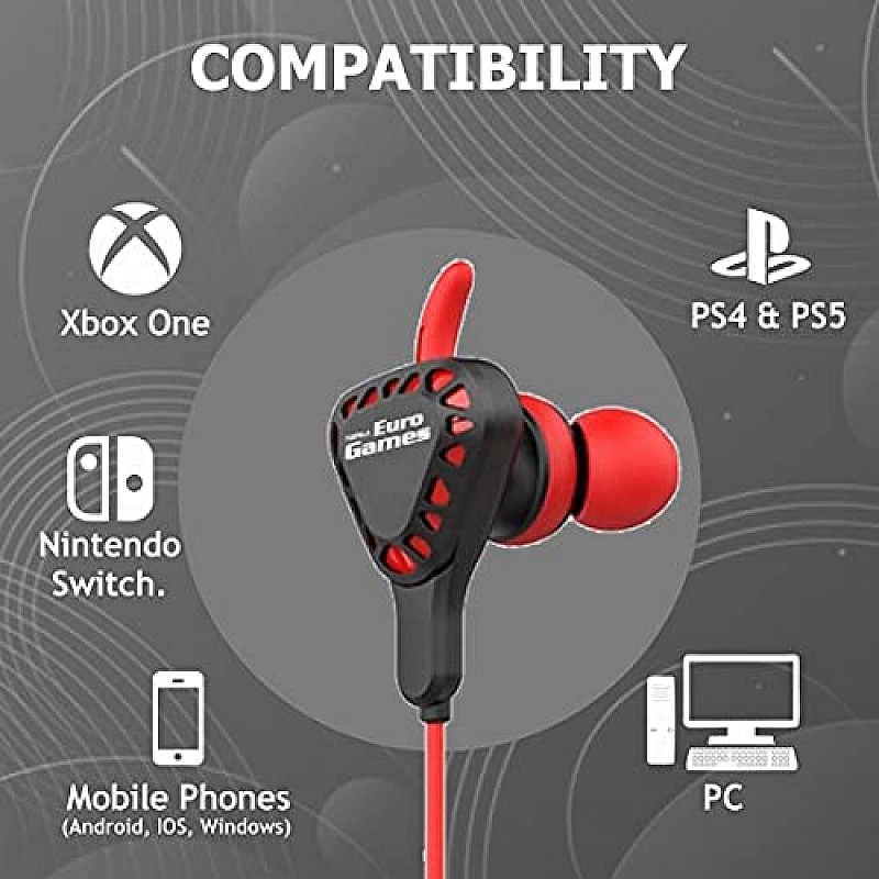 RPM Euro Games Wired in Ear Gaming Earphones with Mic for Mobile Phones, Pc, Ps4, Xbox One, Nintendo Switch - (Red)