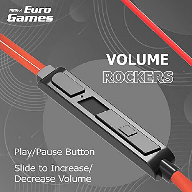 RPM Euro Games Wired in Ear Gaming Earphones with Mic for Mobile Phones, Pc, Ps4, Xbox One, Nintendo Switch - (Red)