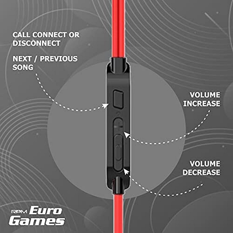 RPM Euro Games Wired in Ear Gaming Earphones with Mic for Mobile Phones, Pc, Ps4, Xbox One, Nintendo Switch - (Red)