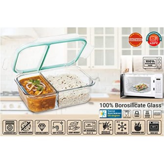 SignoraWare Slim High Microwave Safe Office Two Compartment Lunch Box Set Borosilicate Glass Safety Lock Airtight Tiffin Containers 600ml SignoraWare Slim High Microwave Safe Office Two Compartment Lunch Box Set Borosilicate Glass Safety Lock Airtight Tiffin Containers 600ml