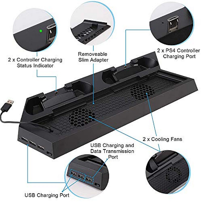 New World Vertical Stand with Cooling Fan Dual Charger Charging Dock for PS4