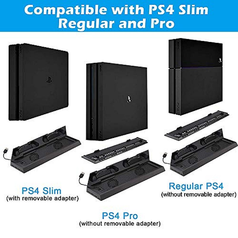 New World Vertical Stand with Cooling Fan Dual Charger Charging Dock for PS4