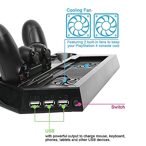 New World Vertical Stand with Cooling Fan Dual Charger Charging Dock for PS4 New World Vertical Stand with Cooling Fan Dual Charger Charging Dock for PS4