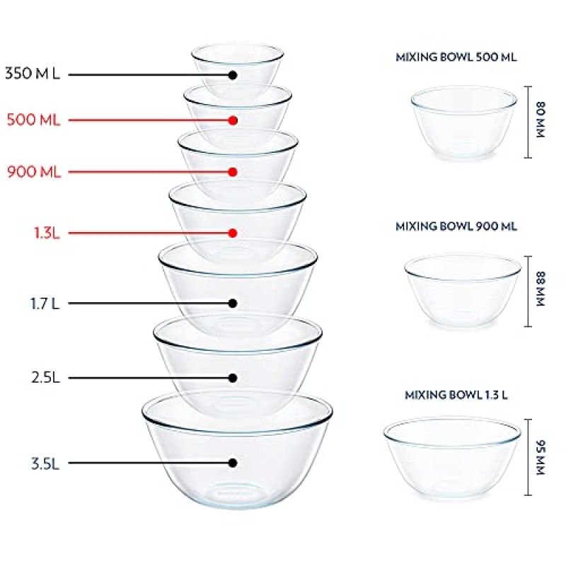 Borosil Glass Serving And Mixing Bowls With Lids, Oven and Microwave Safe Bowls, Set of 3 Borosilicate Glass, Clear