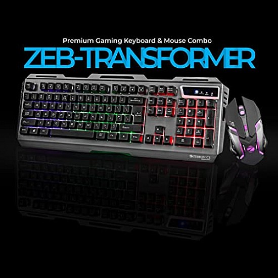 Zebronics Transformer Gaming Keyboard and Mouse Combo,Braided Cable,Durable Al body,Multimedia keys and Sensor with 3200 DPI(Black)