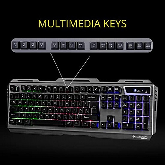 Zebronics Transformer Gaming Keyboard and Mouse Combo,Braided Cable,Durable Al body,Multimedia keys and Sensor with 3200 DPI(Black)