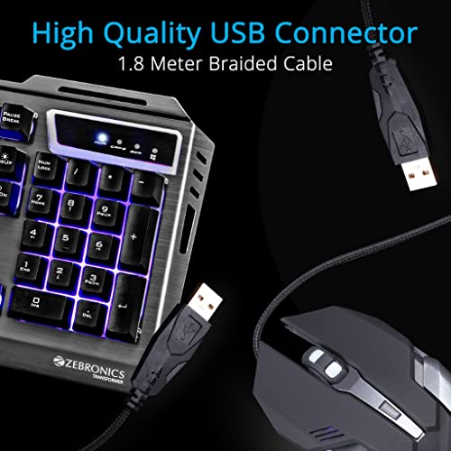 Zebronics Transformer Gaming Keyboard and Mouse Combo,Braided Cable,Durable Al body,Multimedia keys and Sensor with 3200 DPI(Black) Zebronics Transformer Gaming Keyboard and Mouse Combo,Braided Cable,Durable Al body,Multimedia keys and Sensor with 3200 DPI(Black)