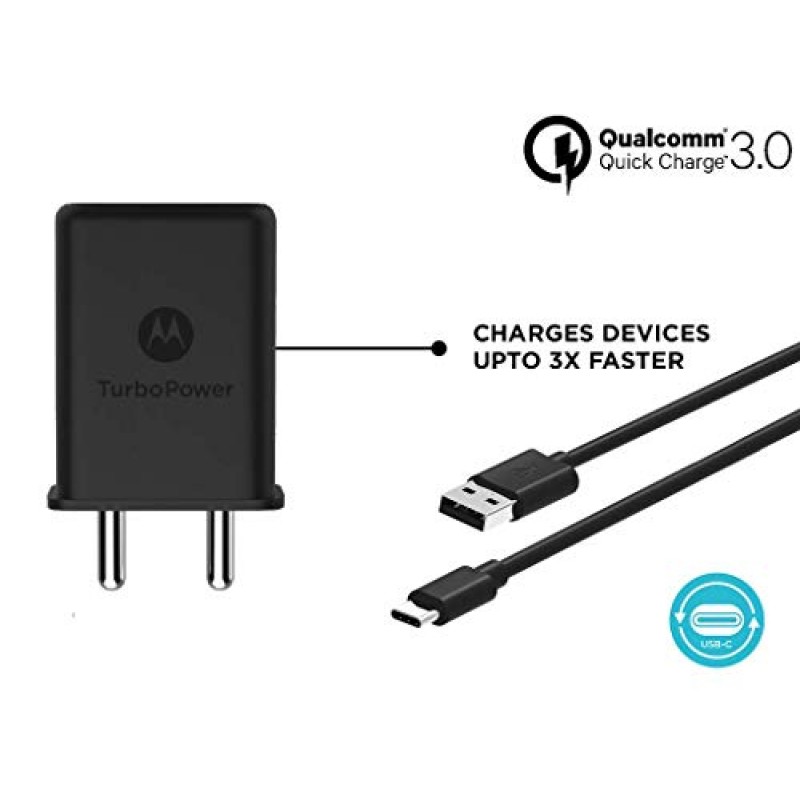 Motorola 15 W Single Port Wall Charger For Smartphones, Tablets, Digital Cameras With Usb Type C Cable - Black Motorola 15 W Single Port Wall Charger For Smartphones, Tablets, Digital Cameras With Usb Type C Cable - Black