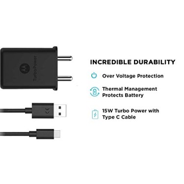 Motorola 15 W Single Port Wall Charger For Smartphones, Tablets, Digital Cameras With Usb Type C Cable - Black