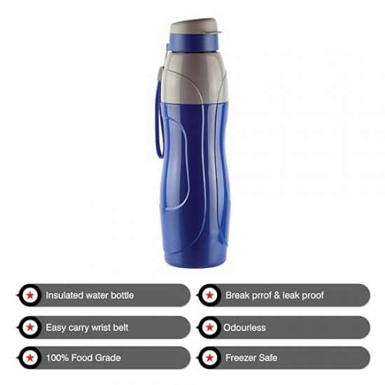 CELLO Puro Sports 900 Plastic Water Bottle Leak Proof and Handy and Durable Set of 2 720 ml Each, Assorted