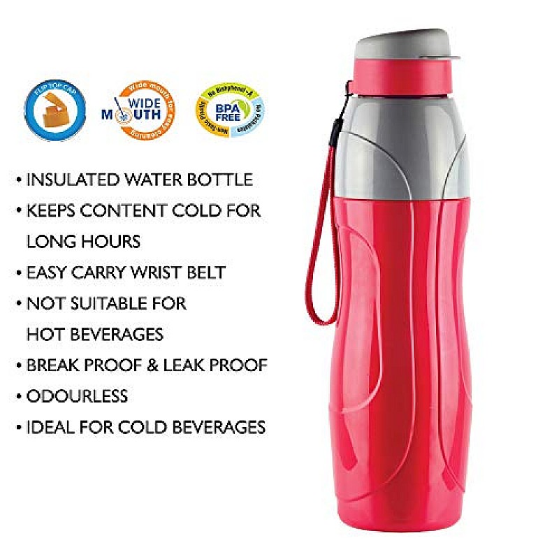 CELLO Puro Sports 900 Plastic Water Bottle Leak Proof and Handy and Durable Set of 2 720 ml Each, Assorted