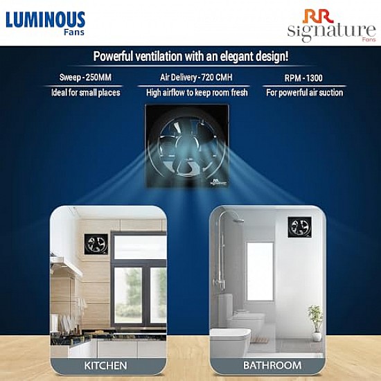 Luminous Vento Deluxe 250 mm Exhaust Fan For Kitchen Rust Proof Body and Dust Protection Shutter Black