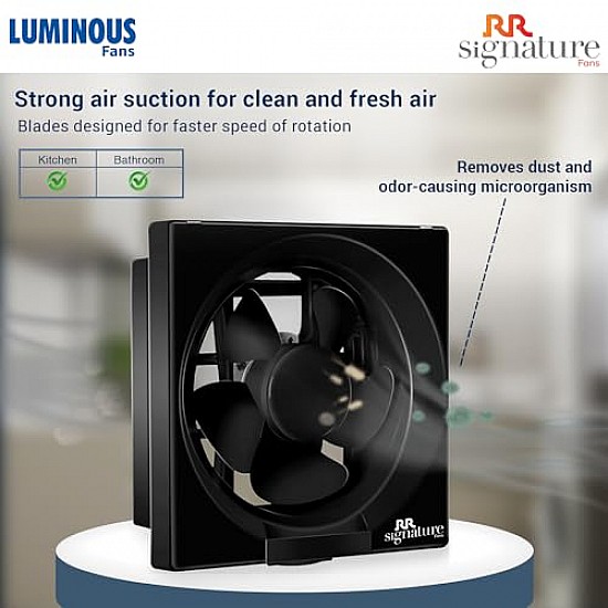 Luminous Vento Deluxe 250 mm Exhaust Fan For Kitchen Rust Proof Body and Dust Protection Shutter Black