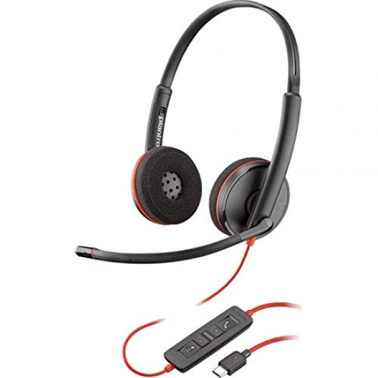 Poly by Plantronics - Blackwire 3220 Wired On Ear Headphones with Mic (Black)