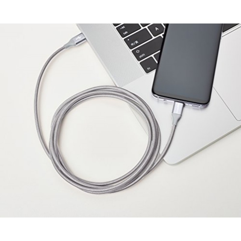 AmazonBasics Double Braided Nylon USB Type-C to Type-C 2.0 Cable, Charging Adapter, Smartphone 6 feet, Dark Grey