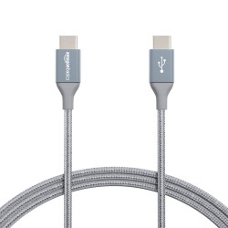 AmazonBasics Double Braided Nylon USB Type-C to Type-C 2.0 Cable, Charging Adapter, Smartphone 6 feet, Dark Grey