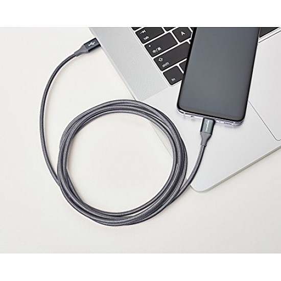 AmazonBasics Double Braided Nylon USB Type-C to Type-C 2.0 Cable, Charging Adapter, Smartphone 6 feet, Dark Grey