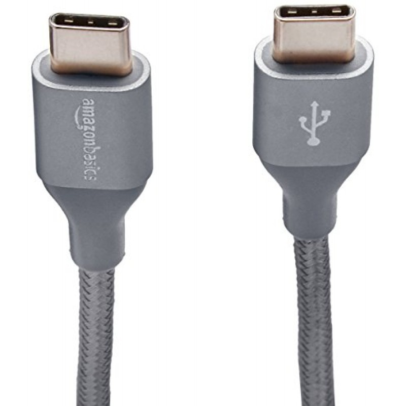 AmazonBasics Double Braided Nylon USB Type-C to Type-C 2.0 Cable, Charging Adapter, Smartphone 6 feet, Dark Grey