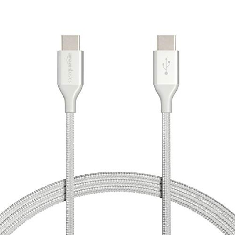 AmazonBasics Double Braided Nylon USB Type-C to Type-C 2.0 Cable, Charging Adapter, Smartphone 6 feet, Dark Grey