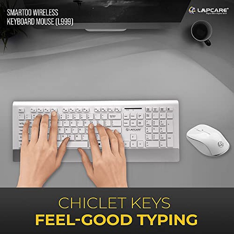 Lapcare Smartoo Wireless Membraned Keyboard and 1200 DPI Mouse Combo with Auto Sleep (White/Silver)