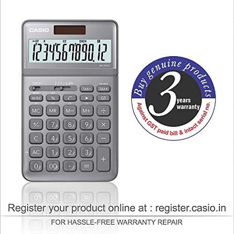 Casio JW-200SC-GY Premium & Stylish Calculator (Grey)