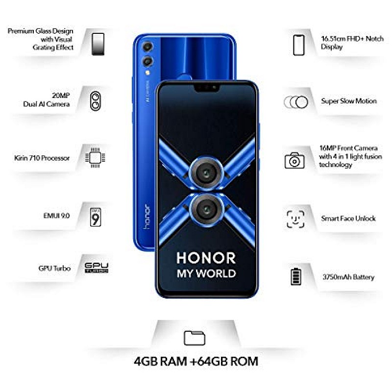 Honor 8X (Blue, 6GB RAM,128GB Storage) Refurbished