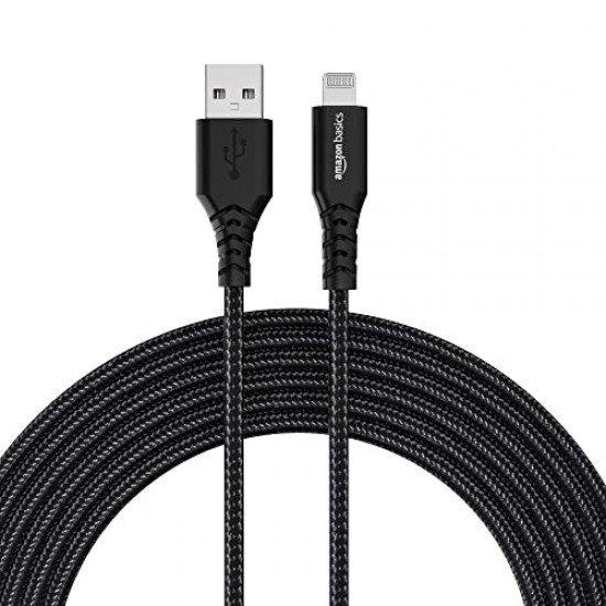 AmazonBasics USB A to Lightning PVC Molded Nylon MFi Certified Charging Cable (Black, 1.2 meter)