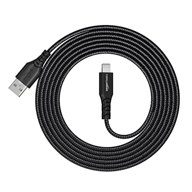 AmazonBasics USB A to Lightning PVC Molded Nylon MFi Certified Charging Cable (Black, 1.2 meter)