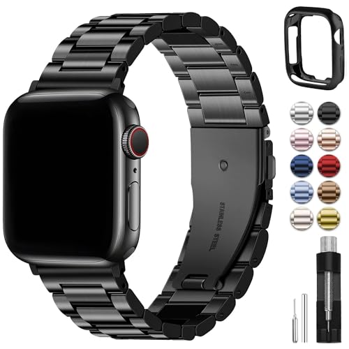 Fullmosa Compatible Apple Watch Band 42mm 44mm 45mm 38mm 40mm 41mm, Stainless Steel Black (Watch not Included) Fullmosa Compatible Apple Watch Band 42mm 44mm 45mm 38mm 40mm 41mm, Stainless Steel Black (Watch not Included)