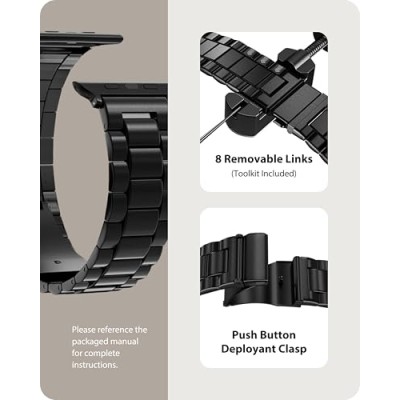 Fullmosa Compatible Apple Watch Band 42mm 44mm 45mm 38mm 40mm 41mm, Stainless Steel Black (Watch not Included) Fullmosa Compatible Apple Watch Band 42mm 44mm 45mm 38mm 40mm 41mm, Stainless Steel Black (Watch not Included)