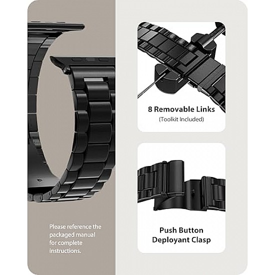 Fullmosa Compatible Apple Watch Band 42mm 44mm 45mm 38mm 40mm 41mm, Stainless Steel  Black (Watch not Included)