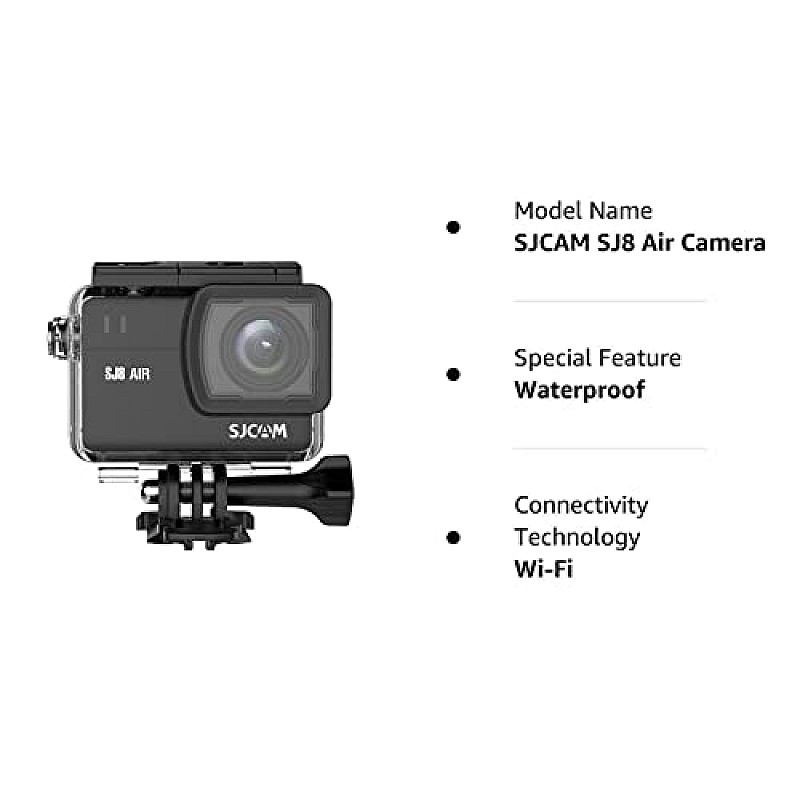 SJCAM SJ8 Air 14 MP 1296P 30fps 5.84 cm (2.3") UHD Touch Screen Action Camera External Mic Support Type C Port Dual Microphone (Black)