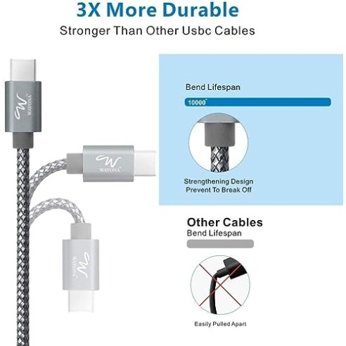 Wayona USB Type C 65W Fast Charger Cable Fast Charging USB C Data Cable Compatible for Samsung Galaxy (3 FT Pack of 1, Grey) Wayona USB Type C 65W Fast Charger Cable Fast Charging USB C Data Cable Compatible for Samsung Galaxy (3 FT Pack of 1, Grey)