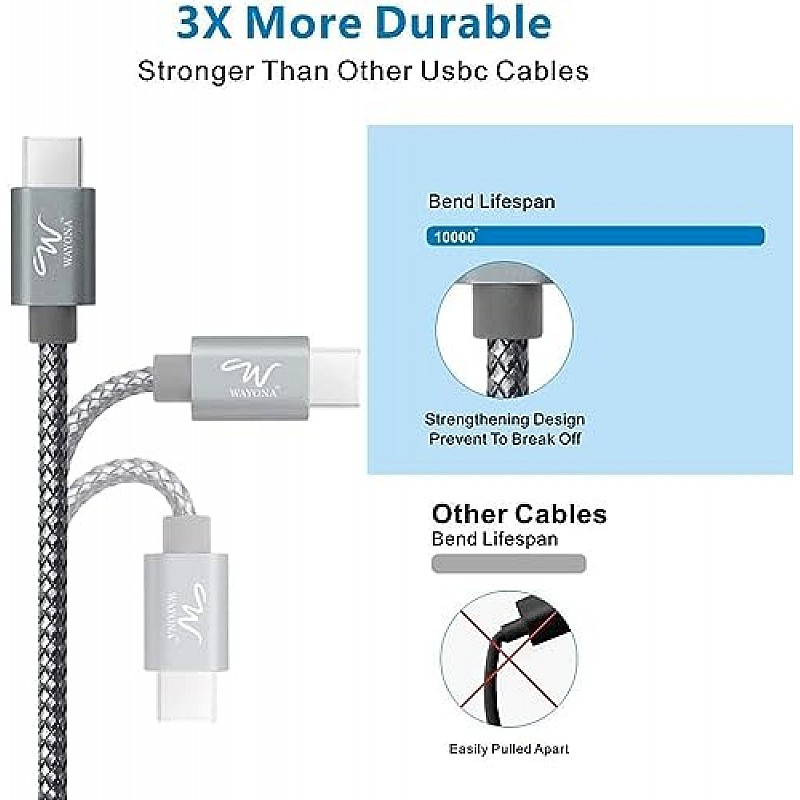 Wayona USB Type C 65W Fast Charger Cable Fast Charging USB C Data Cable Compatible for Samsung Galaxy  (3 FT Pack of 1, Grey)