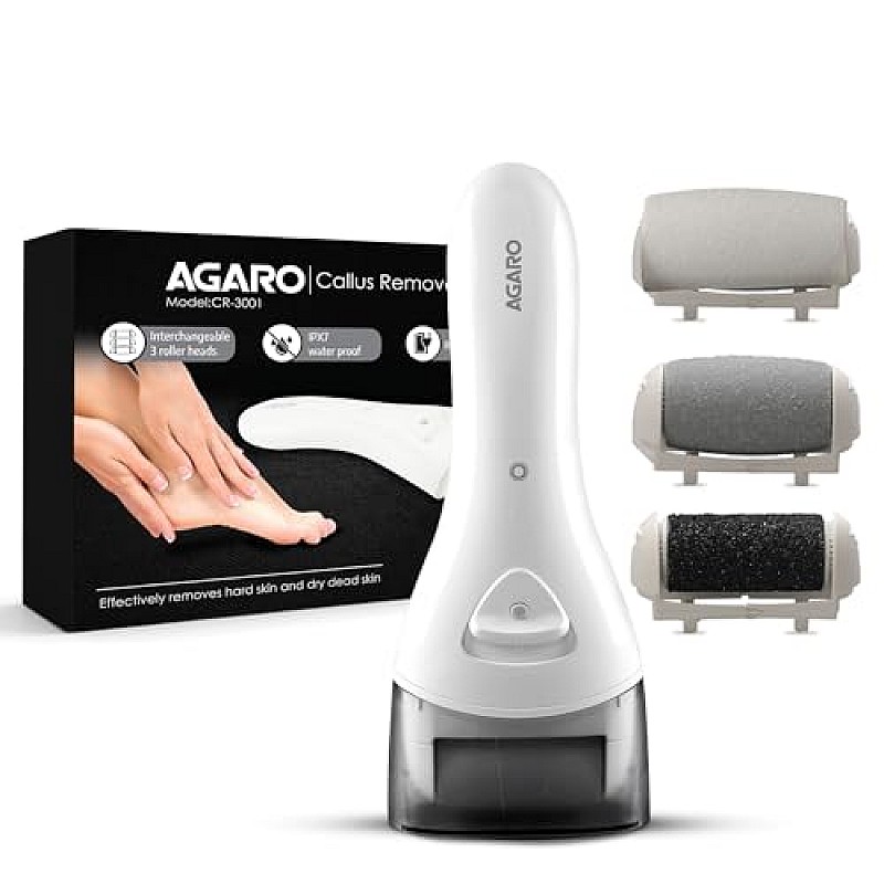 AGARO CR3001 Callus Remover with 3 Interchangeable Head Rollers Dead Skin Removal