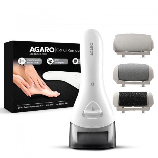 AGARO CR3001 Callus Remover with 3 Interchangeable Head Rollers, Rechargeable for Foot Care, Pedicure Device, Callus & Dead Skin Removal