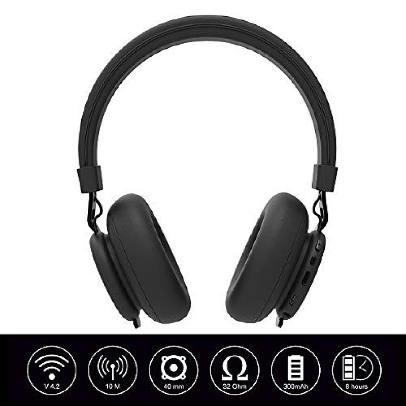 Ant Audio Treble 900 On -Ear HD Bluetooth Headphones with Mic (Carbon Black)