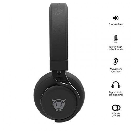 Ant Audio Treble 900 On -Ear HD Bluetooth Headphones with Mic (Carbon Black)