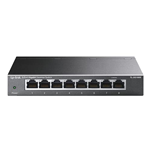 TP-Link TL-SG108S 8-Port Desktop Gigabit Ethernet Switch/Hub, Ethernet Splitter, Plug & Play, no Configuration Required, Steel Case Green Ethernet Technology TP-Link TL-SG108S 8-Port Desktop Gigabit Ethernet Switch/Hub, Ethernet Splitter, Plug & Play, no Configuration Required, Steel Case Green Ethernet Technology
