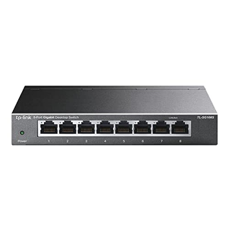 TP-Link TL-SG108S 8-Port Desktop Gigabit Ethernet Switch/Hub, Ethernet Splitter, Plug & Play, no Configuration Required, Steel Case Green Ethernet Technology