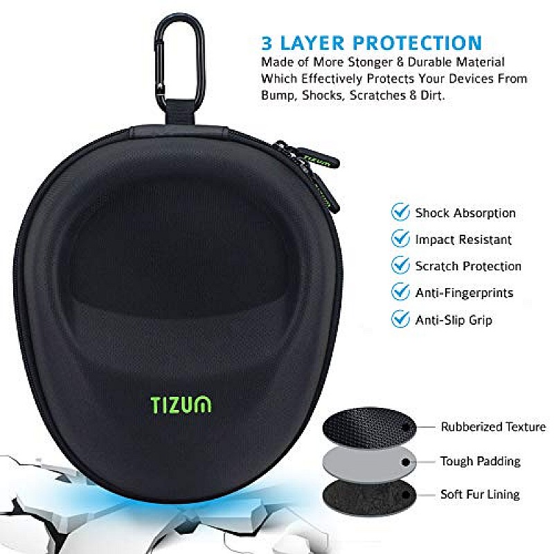 Tizum Hard Shell EVA Headphone Carrying Case for Universal Oversized Over-Ear Headset, Shockproof, Water Repellent 