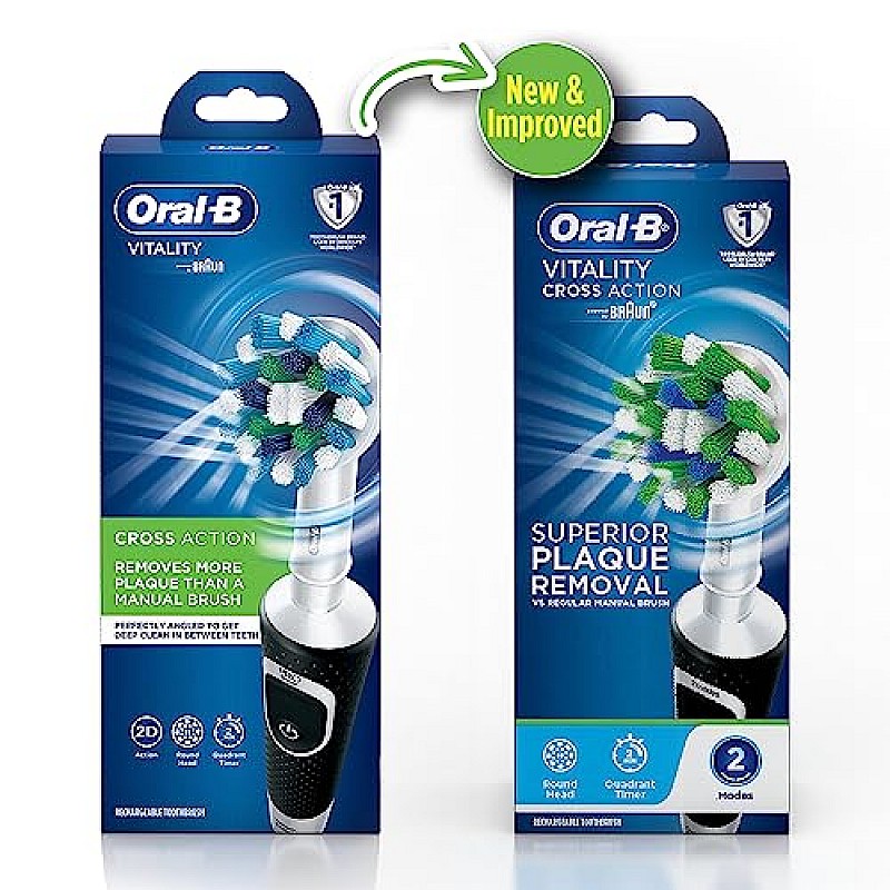 Oral B Vitality 100 Black Criss Cross Electric Rechargeable Toothbrush for adults Powered by Braun