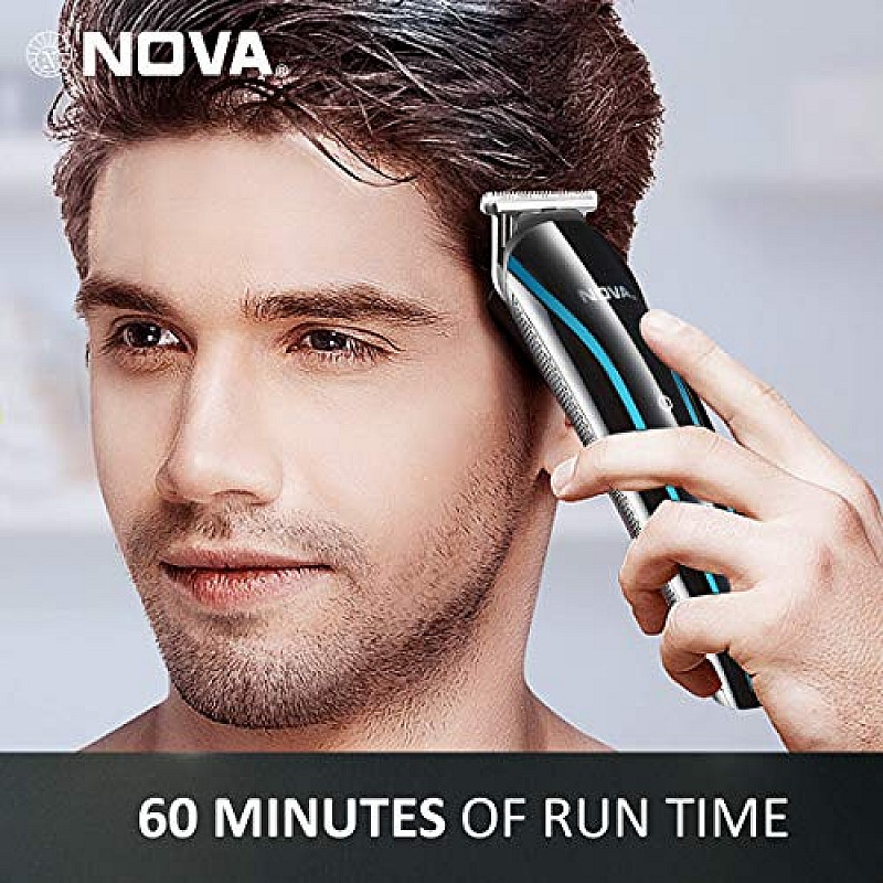 Nova NHT 1073 Battery Powered USB Rechargeable and Cordless: 60 Minutes Runtime Professional Hair Clipper for Men, Blue