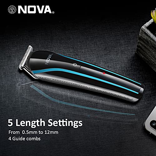 Nova NHT 1073 Battery Powered USB Rechargeable and Cordless: 60 Minutes Runtime Professional Hair Clipper for Men, Blue